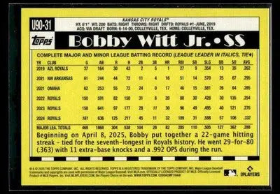 2025 Topps Update Bobby Witt Jr. #U90-31 1990 35th Anniversary Foil Royals