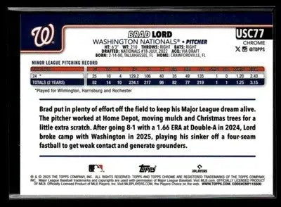 2025 Topps Update Brad Lord #US39 RC Washington Nationals