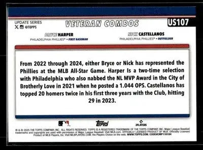 2025 Topps Update Bryce Harper / Nick Castellanos #US107 Philadelphia Phillies