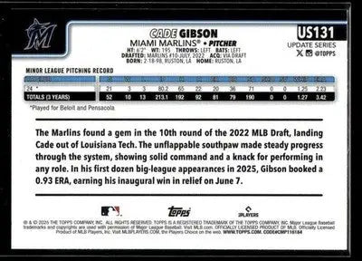 2025 Topps Update Cade Gibson #US131 Rainbow Foil RC Miami Marlins