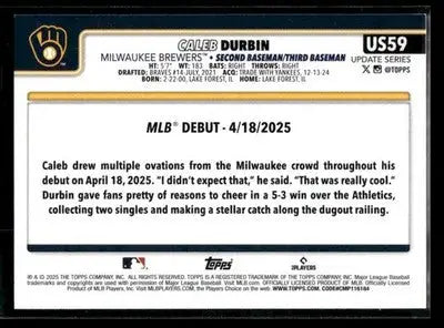 2025 Topps Update Caleb Durbin #US59 Milwaukee Brewers