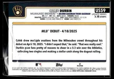 2025 Topps Update Caleb Durbin #US59 Milwaukee Brewers