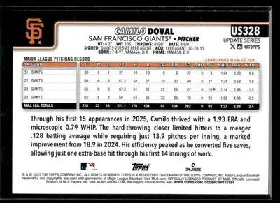 2025 Topps Update Camilo Doval #US328 San Francisco Giants