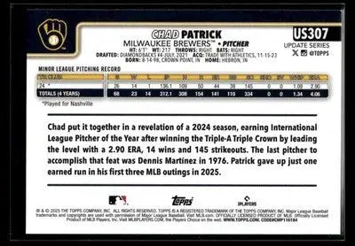 2025 Topps Update Chad Patrick #US307 RC Milwaukee Brewers