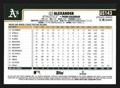 2025 Topps Update CJ Alexander #US143 Athletics RC - Baseball Card Single