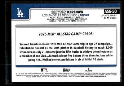2025 Topps Update Clayton Kershaw #ASG-50 2025 All-Star Game Los Angeles Dodgers