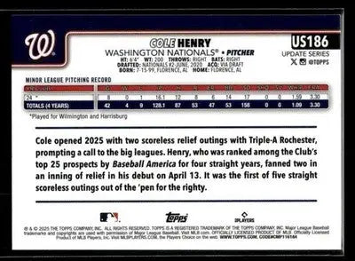 2025 Topps Update Cole Henry #US186 RC Washington Nationals