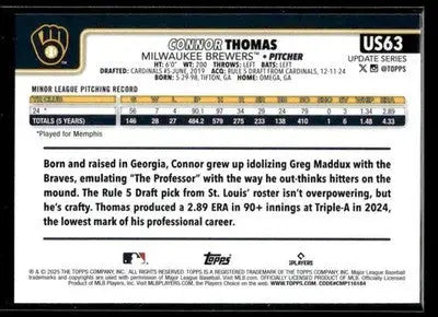 2025 Topps Update Connor Thomas #US63 RC Milwaukee Brewers