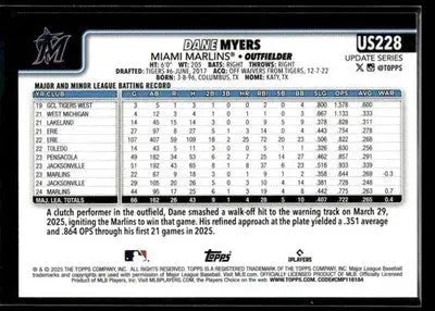 2025 Topps Update Dane Myers #US228 Miami Marlins