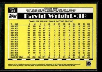 2025 Topps Update David Wright #U90C-90 1990 35th Anniversary Chrome Mets