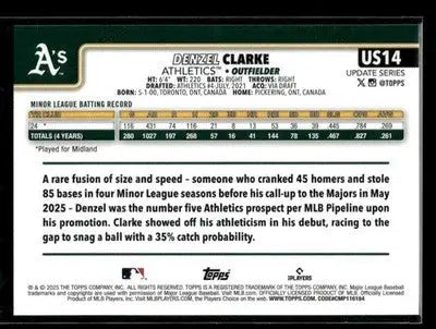 2025 Topps Update Denzel Clarke #US14 RC Athletics