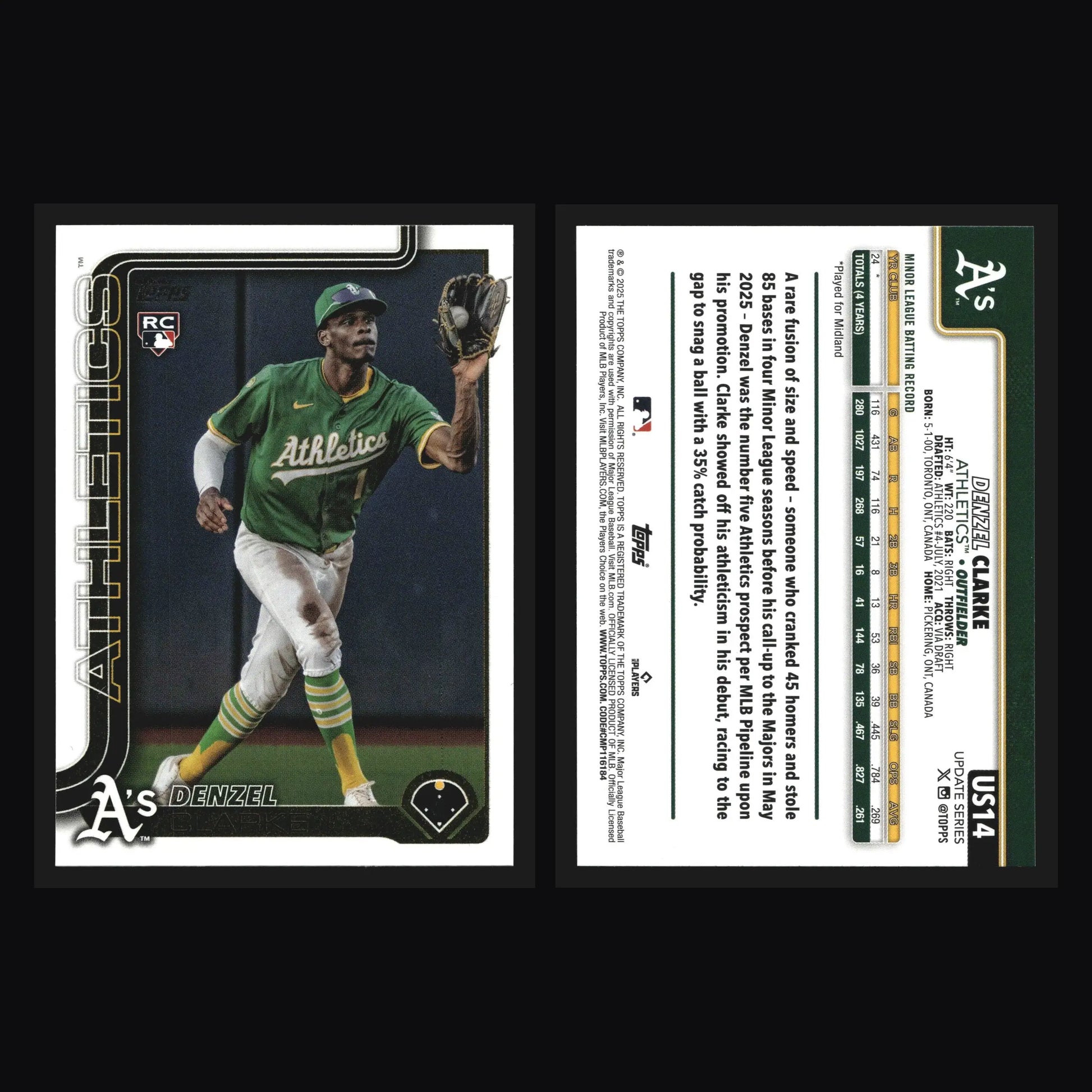 2025 Topps Update Denzel Clarke #US14 RC Athletics - Baseball Card Single