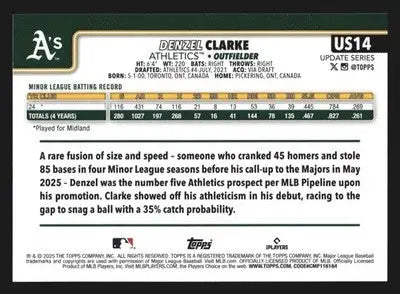 2025 Topps Update Denzel Clarke #US14 RC Athletics - Baseball Card Single