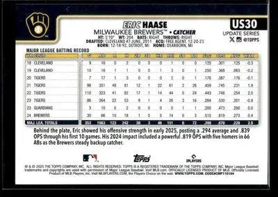 2025 Topps Update Eric Haase #US30 Milwaukee Brewers