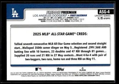 2025 Topps Update Freddie Freeman #ASG-4 2025 All-Star Game Los Angeles Dodgers