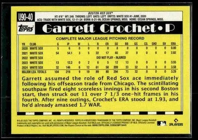 2025 Topps Update Garrett Crochet #U90-40 1990 35th Anniversary Foil Red Sox
