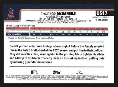 2025 Topps Update Garrett McDaniels #US17 Angels RC - Baseball Card Single