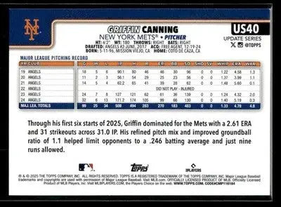 2025 Topps Update Griffin Canning #US40 New York Mets