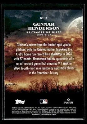2025 Topps Update Gunnar Henderson #NT-16 Night Terrors Baltimore Orioles