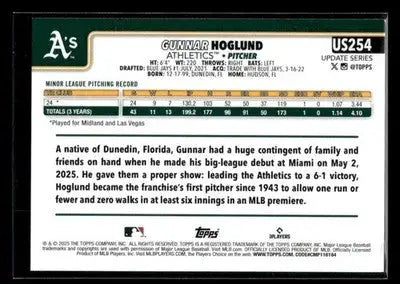 2025 Topps Update Gunnar Hoglund #US254 RC Athletics