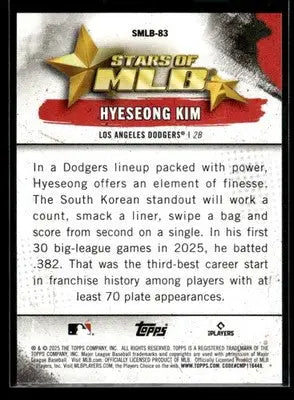 2025 Topps Update Hyeseong Kim #SMLB-83 Stars of MLB Los Angeles Dodgers