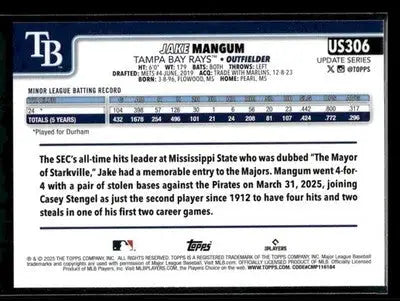 2025 Topps Update Jake Mangum #US306 Topps Logo Foil RC Tampa Bay Rays - Baseball Card Single