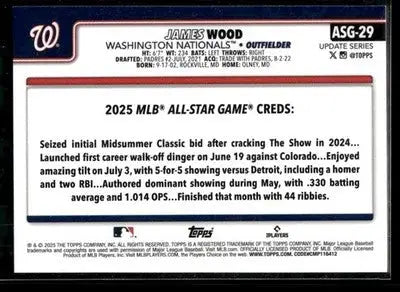 2025 Topps Update James Wood #ASG-29 2025 All-Star Game Washington Nationals