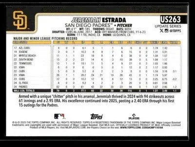 2025 Topps Update Jeremiah Estrada #US263 San Diego Padres