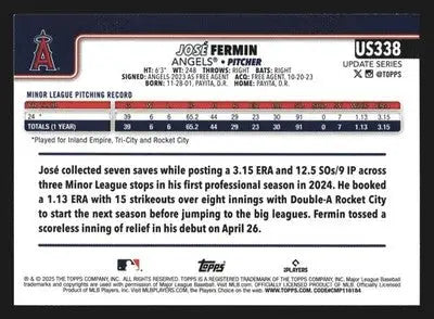 2025 Topps Update Jose Fermin #US338 Los Angeles Angels RC - Baseball Card Single