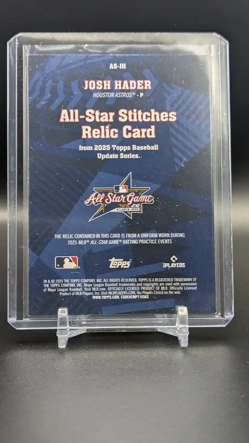 2025 Topps Update ~ Josh Hader #AS-JH ~ All-Star Stitches Relic ~ Astros - Baseball Card Single