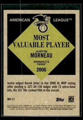 2025 Topps Update Justin Morneau #MV-21 Most Valuable Minnesota Twins