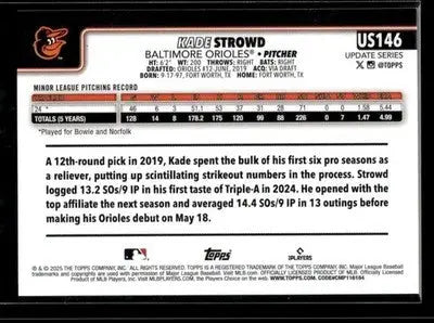 2025 Topps Update Kade Strowd #US146 RC Baltimore Orioles