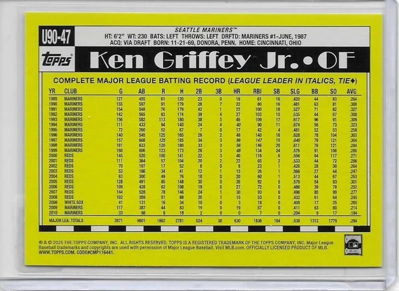 2025 Topps Update - Ken Griffey Jr - 1990 Foil Insert - #U90-47 - (750) - Baseball Card Single