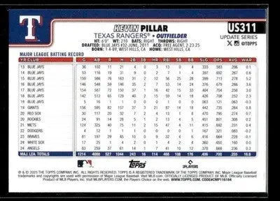 2025 Topps Update Kevin Pillar #US311 Texas Rangers