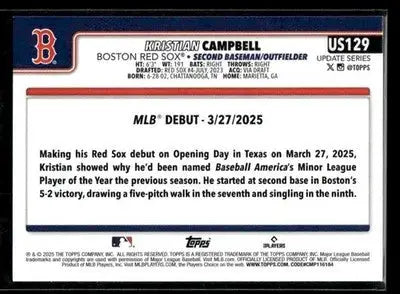 2025 Topps Update Kristian Campbell #US129 Boston Red Sox