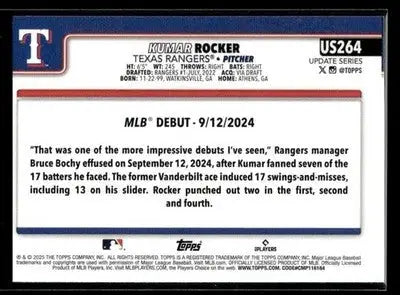 2025 Topps Update Kumar Rocker #US264 Texas Rangers