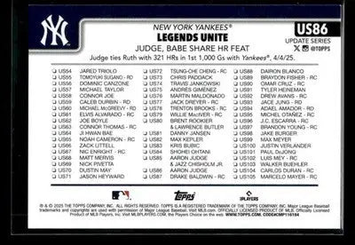 2025 Topps Update Legends Unite #US86 New York Yankees