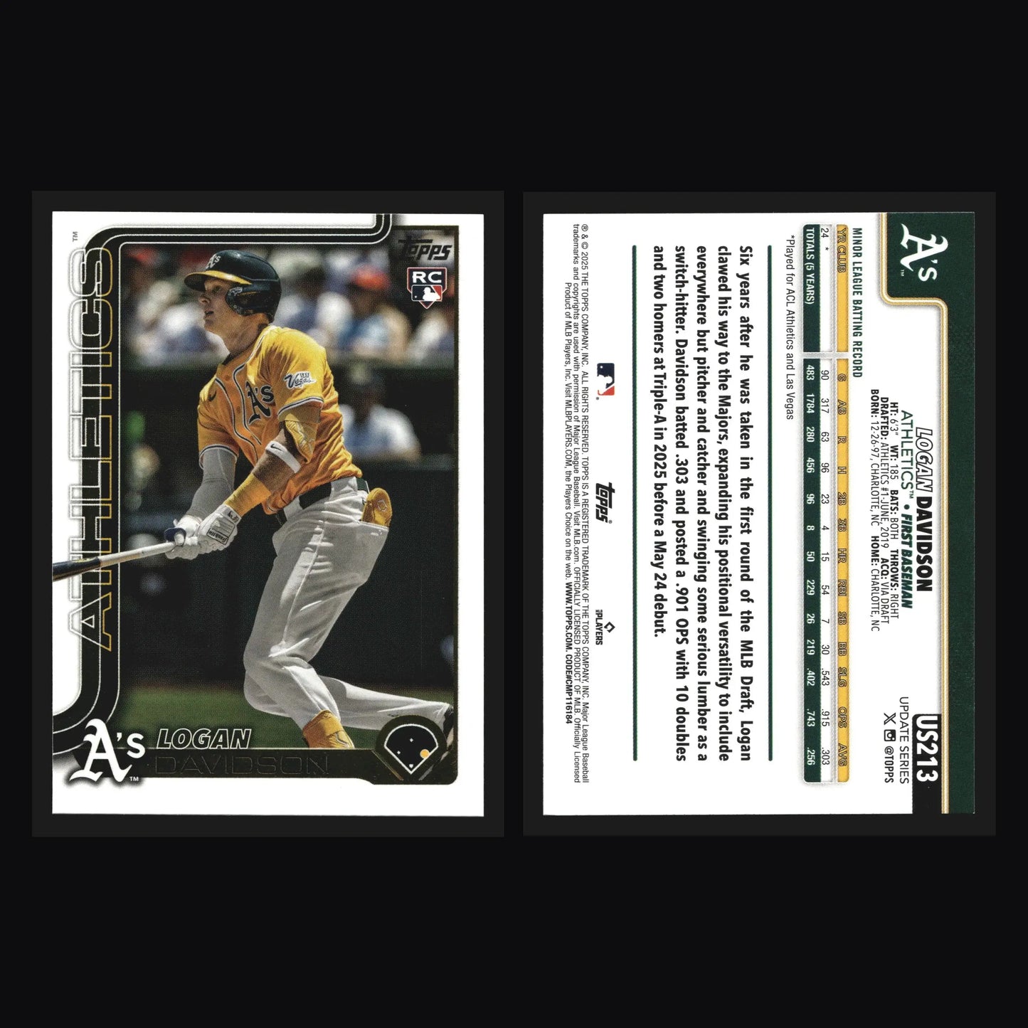 2025 Topps Update Logan Davidson #US213 RC Athletics - Baseball Card Single