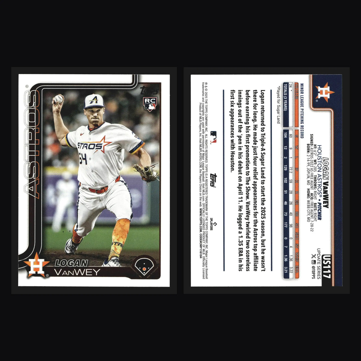2025 Topps Update Logan VanWey #US117 Houston Astros RC - Baseball Card Single