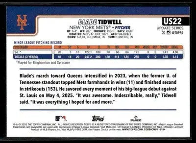 2025 Topps Update - Topps Logo Foil Blade Tidwell #US22 RC New York Mets