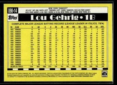 2025 Topps Update Lou Gehrig #U90-14 1990 35th Anniversary Foil NY Yankees