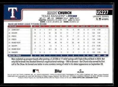 2025 Topps Update Marc Church #US227 Rainbow Foil RC Texas Rangers