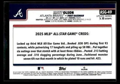 2025 Topps Update Matt Olson #ASG-49 2025 All-Star Game Atlanta Braves