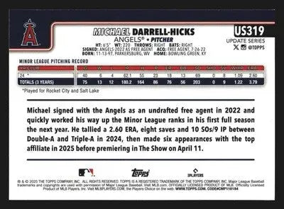 2025 Topps Update Michael Darrell-Hicks #US319 Los Angeles Angels RC - Baseball Card Single