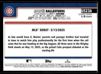 2025 Topps Update Moisés Ballesteros #US236 Chicago Cubs