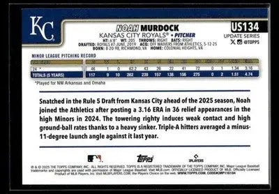 2025 Topps Update Noah Murdock #US134 RC Kansas City Royals