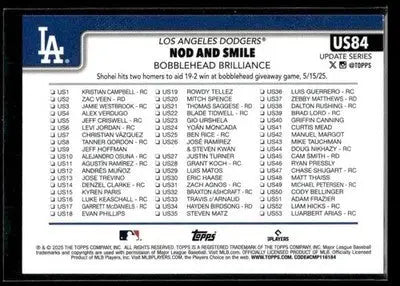 2025 Topps Update Nod and Smile #US84 Los Angeles Dodgers