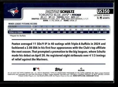 2025 Topps Update Paxton Schultz #US350 RC Toronto Blue Jays