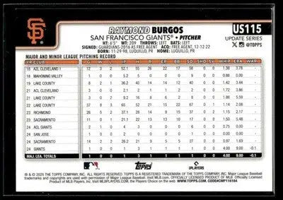 2025 Topps Update Raymond Burgos #US115 Sandglitter RC San Francisco Giants