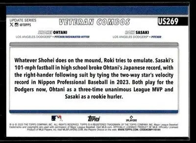 2025 Topps Update Rising Sons (Shohei Ohtani / Roki Sasaki) #US269 Dodgers